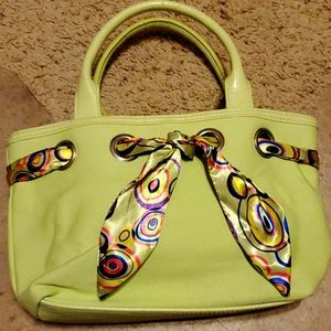 Retro Lime Green Cloth & Vegan Handbag with Scarf Trim